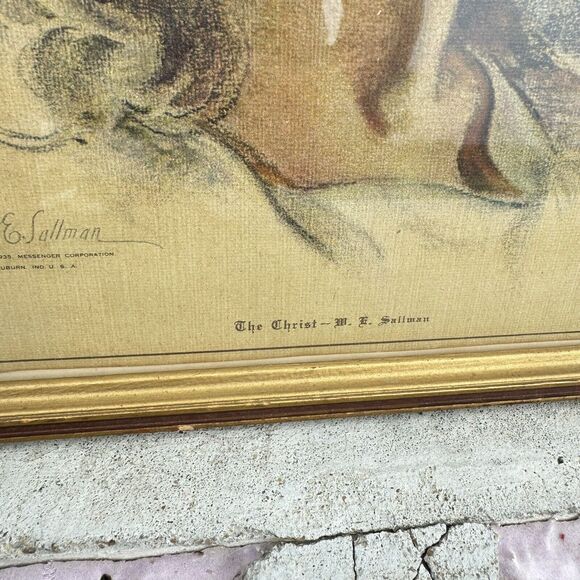 Vintage 1935 Gold Framed The Christ Warner Sallman Litho? Print 11x13 - LN - Picture 2 of 5